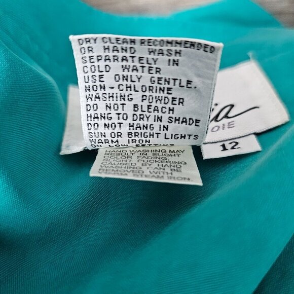 Victoria Soie V Neck Short Sleeve Vintage Silk Button Down Teal Shirt Dress - Picture 5 of 7